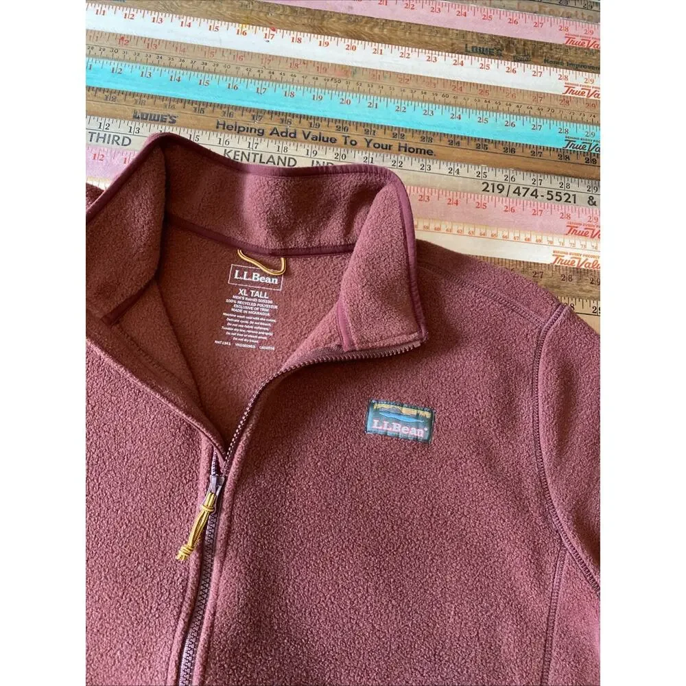 LL Bean Mens Swift Fleece Full Zip Light Jacket XL Tall Burgundy Coat XLT Hiking